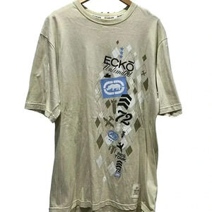 Vintage ECKO‎ Unltd Y2K Men’s Cream with Blue Brown Print XL